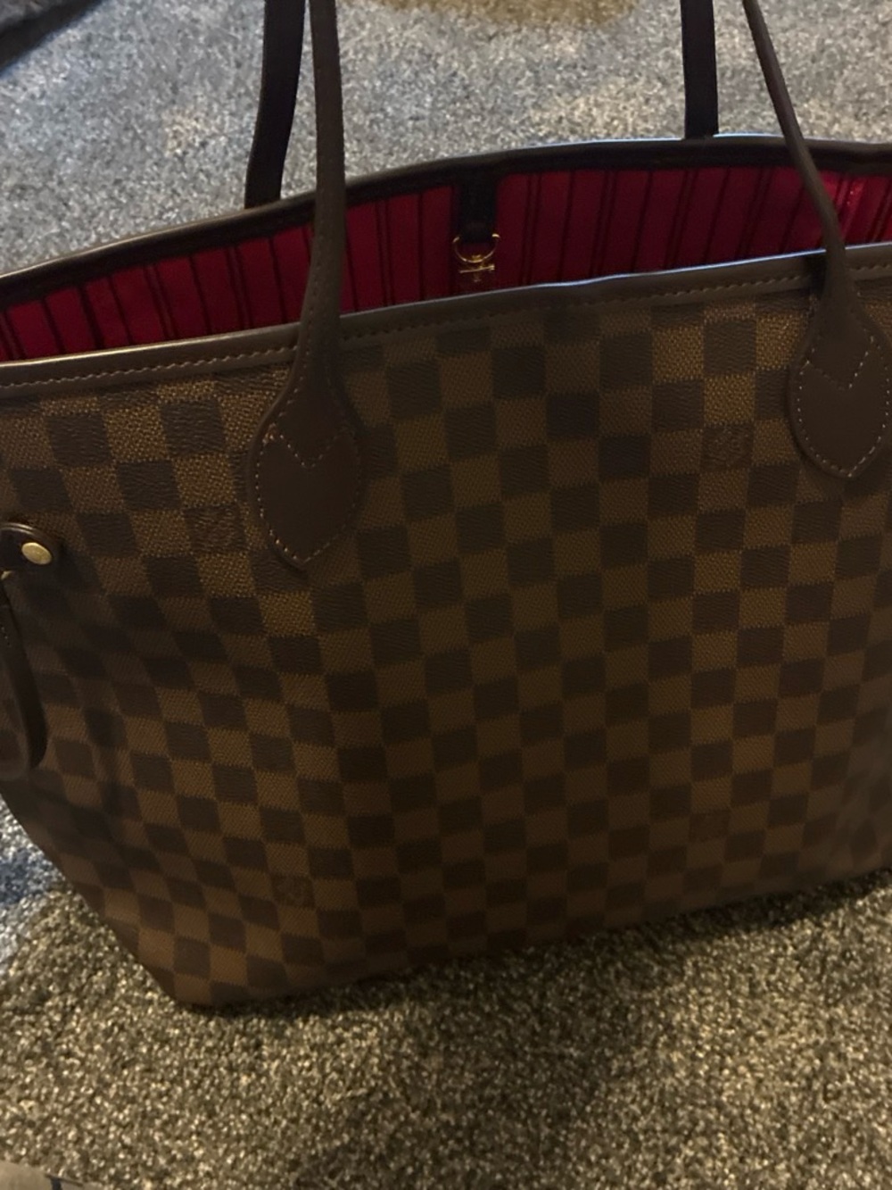 Louis Vuitton Brown Damier Ebene Tote with Red Lining